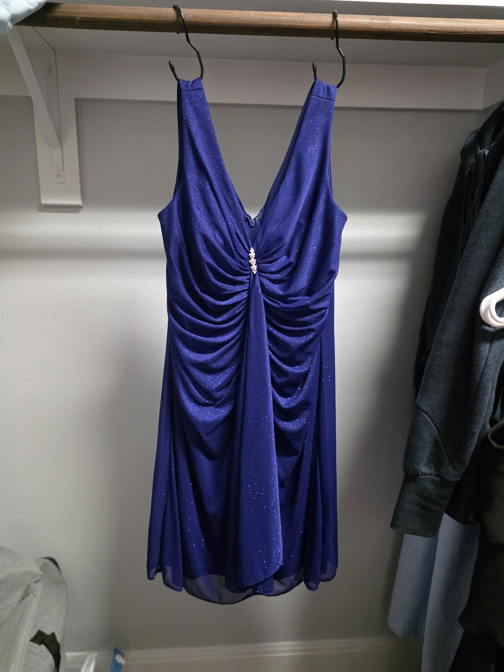 Onyx Sparkle-Embellished Deep Blue Ruched Midi Dress